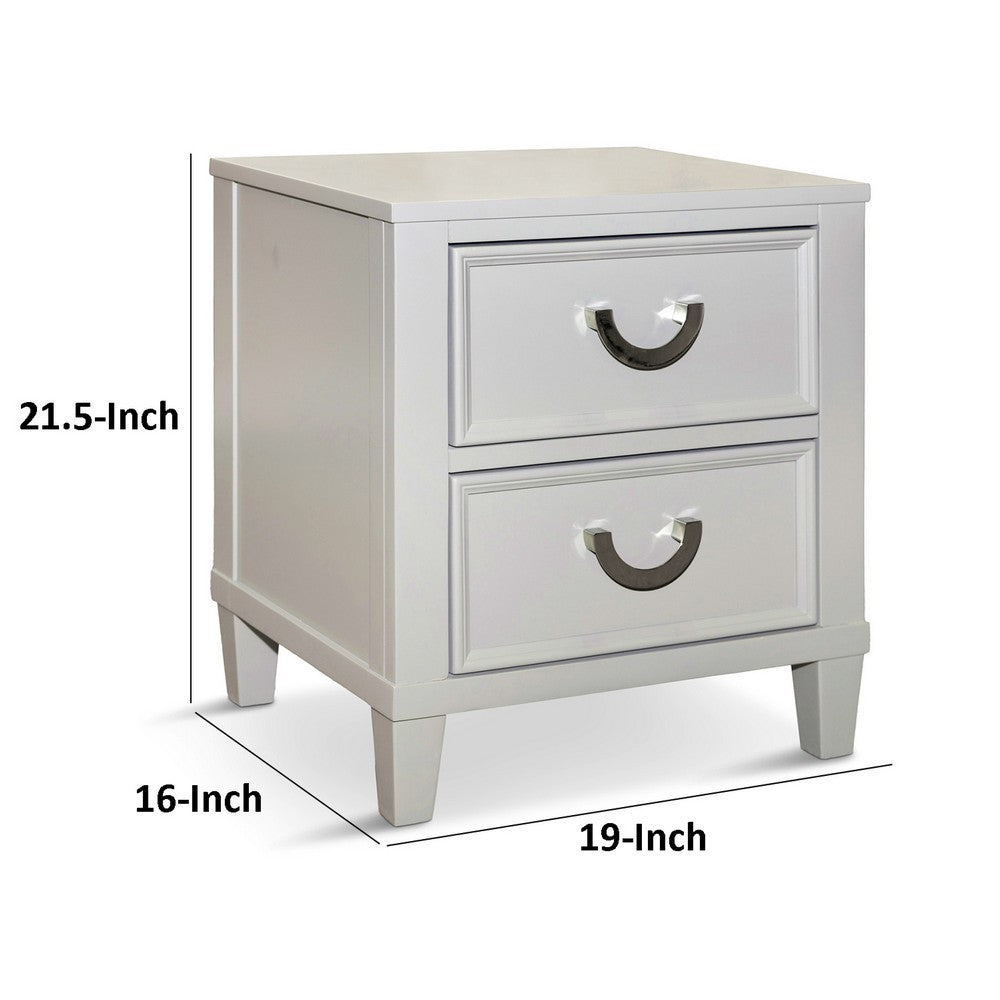 Benjara Roly Nightstand with 2 Drawers, Molded Details, Light Gray Solid Wood