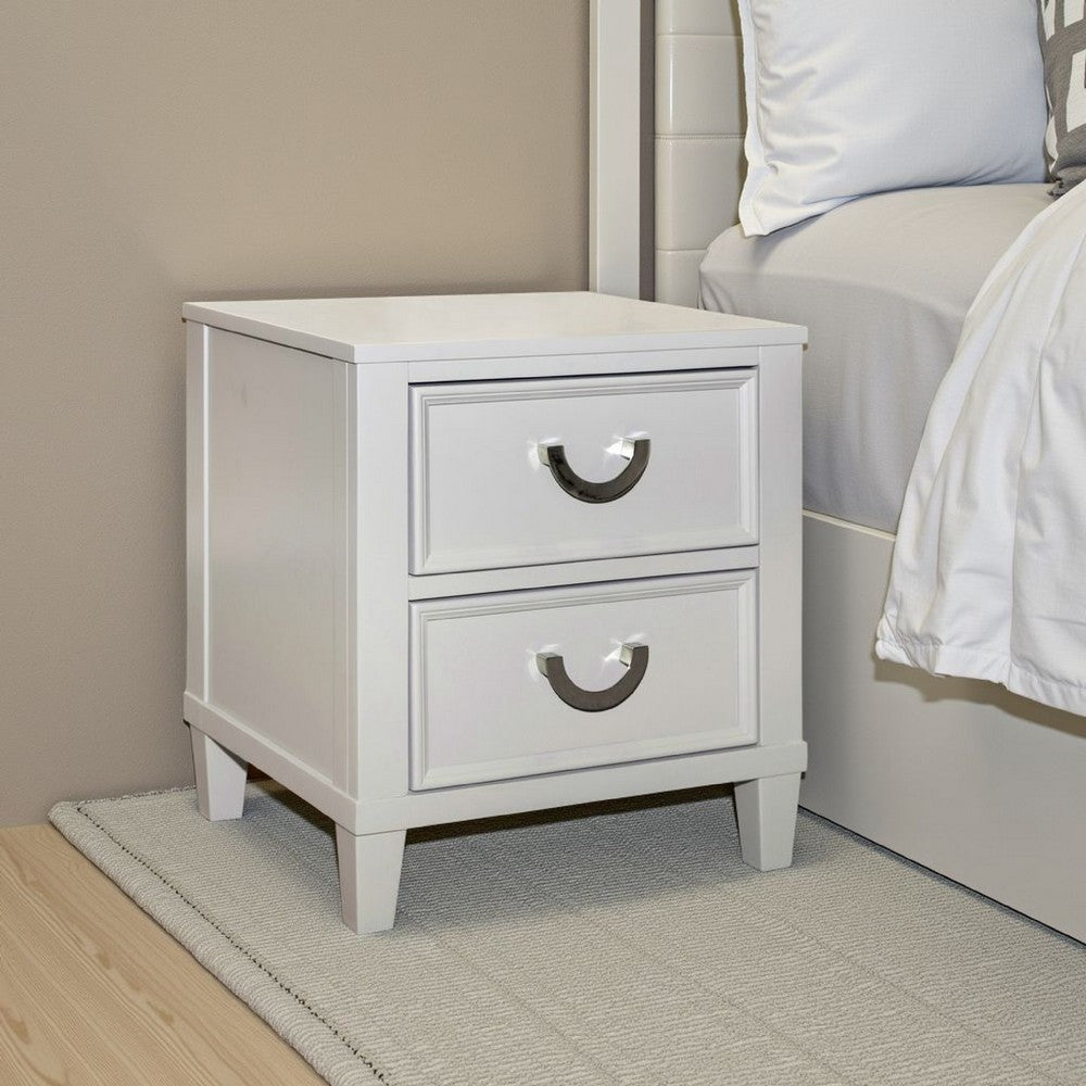 Benjara Roly Nightstand with 2 Drawers, Molded Details, Light Gray Solid Wood