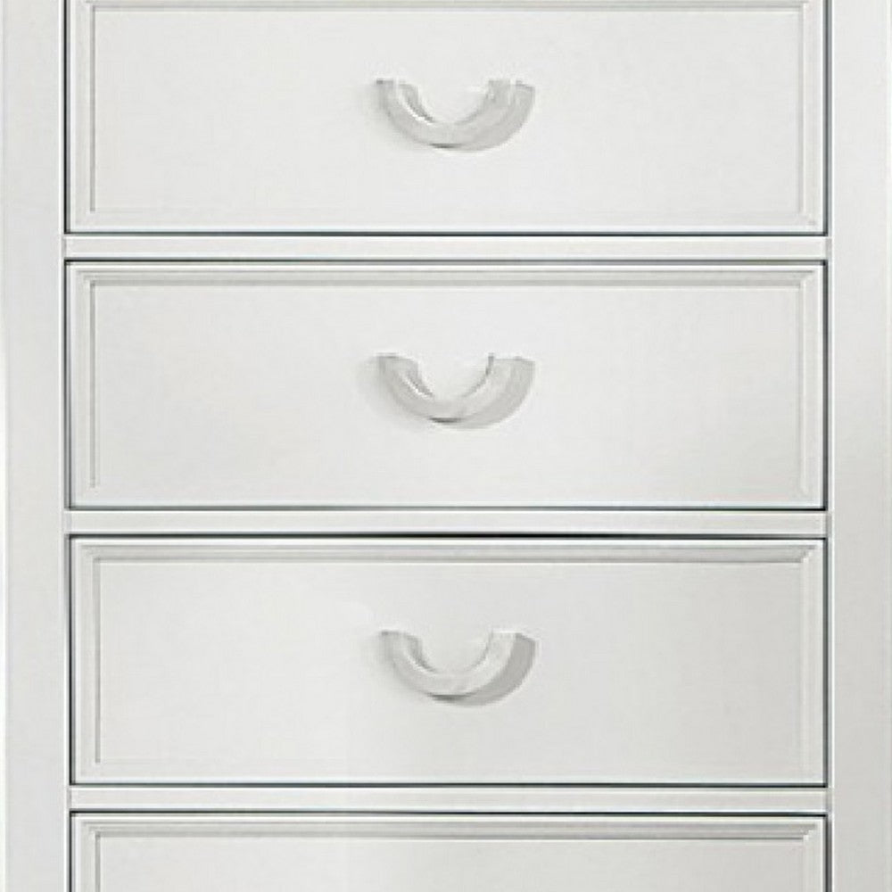 Benjara Kiki Tall Dresser Chest with 5 Drawers, Bracket Feet, White Solid Wood
