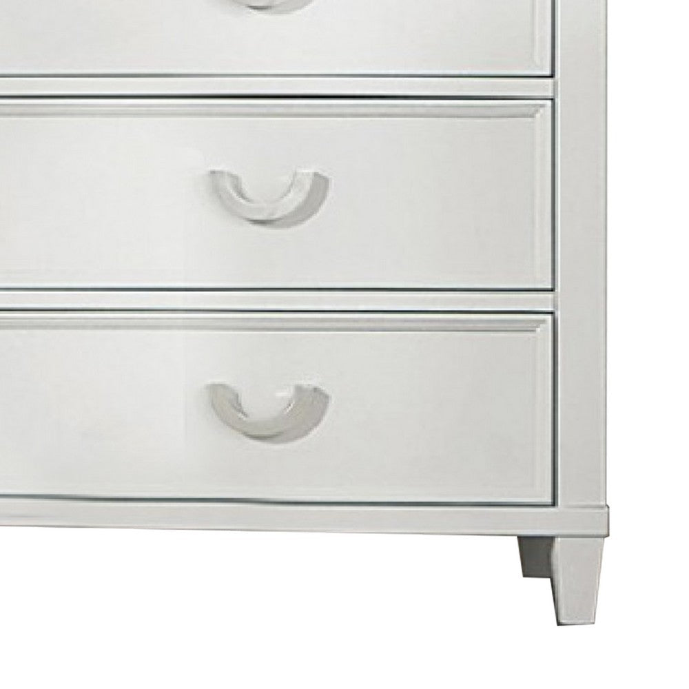 Benjara Kiki Tall Dresser Chest with 5 Drawers, Bracket Feet, White Solid Wood