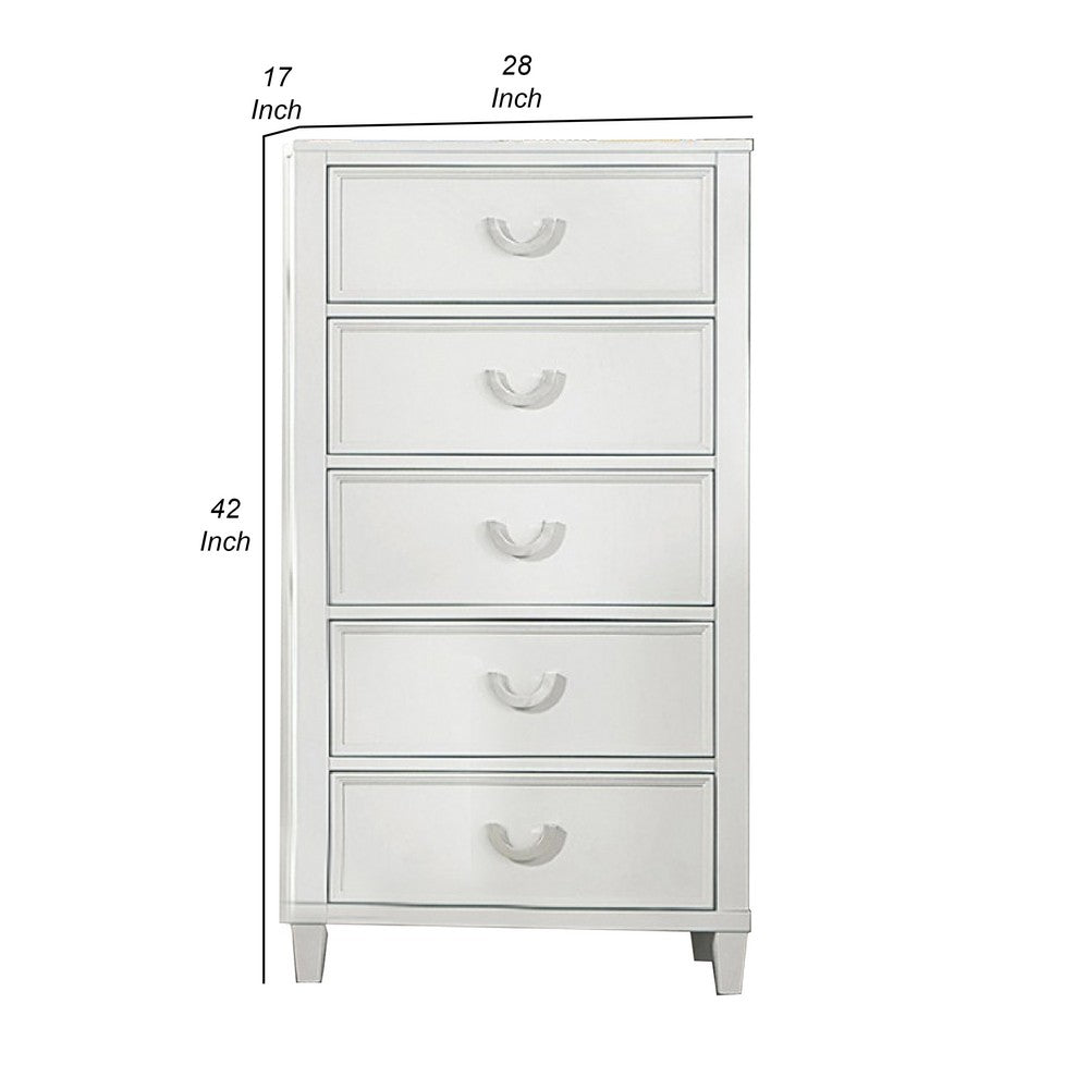 Benjara Kiki Tall Dresser Chest with 5 Drawers, Bracket Feet, White Solid Wood
