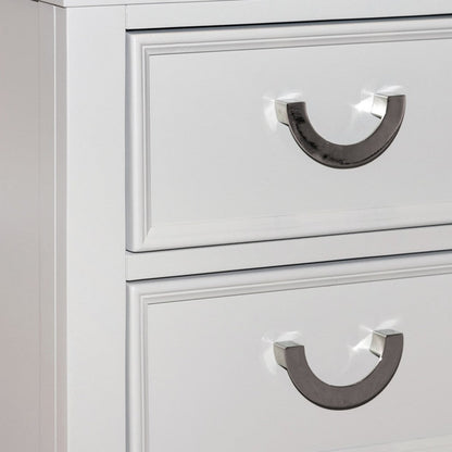 Benjara Kiki Nightstand with 2 Drawers, Chrome Metal, White Wood