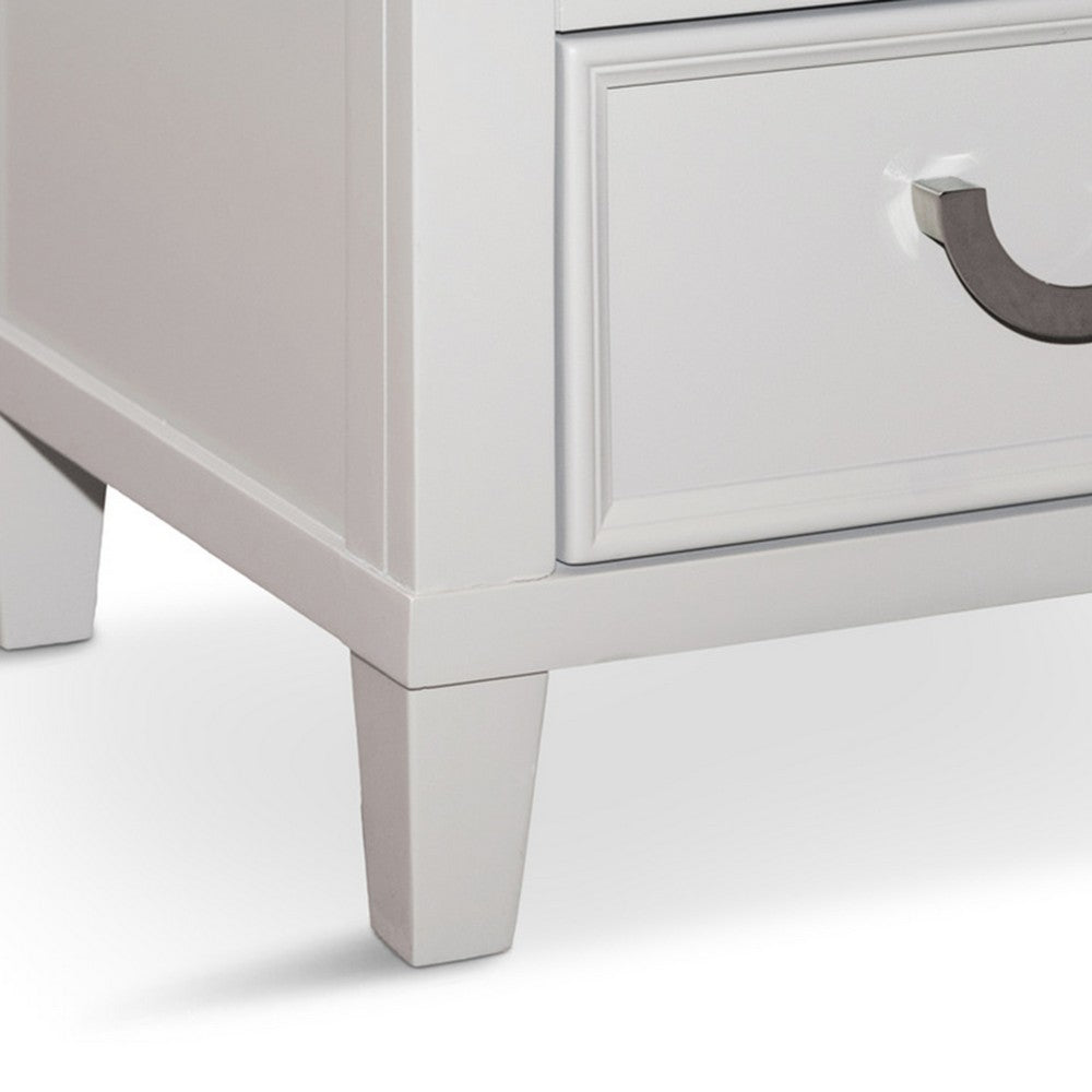 Benjara Kiki Nightstand with 2 Drawers, Chrome Metal, White Wood
