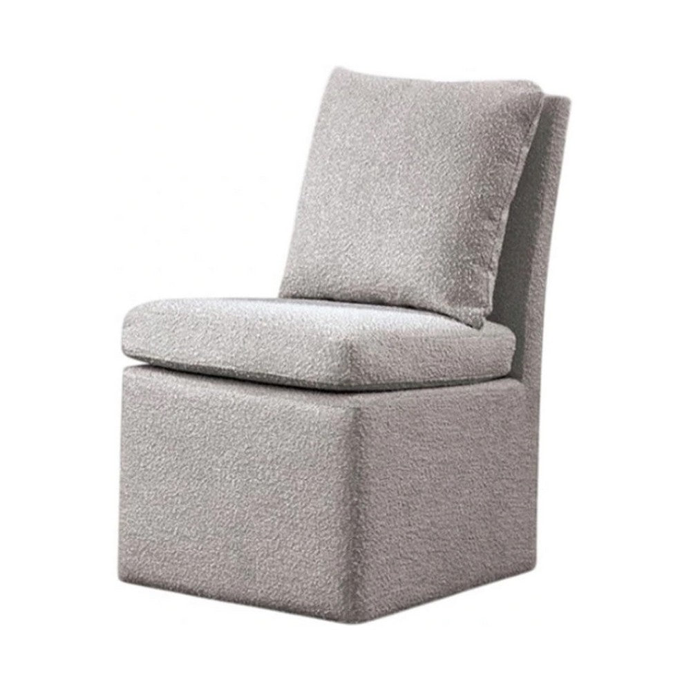 Benjara Ager Side Dining Chair with Caster Wheels, Light Gray Boucle Chenille