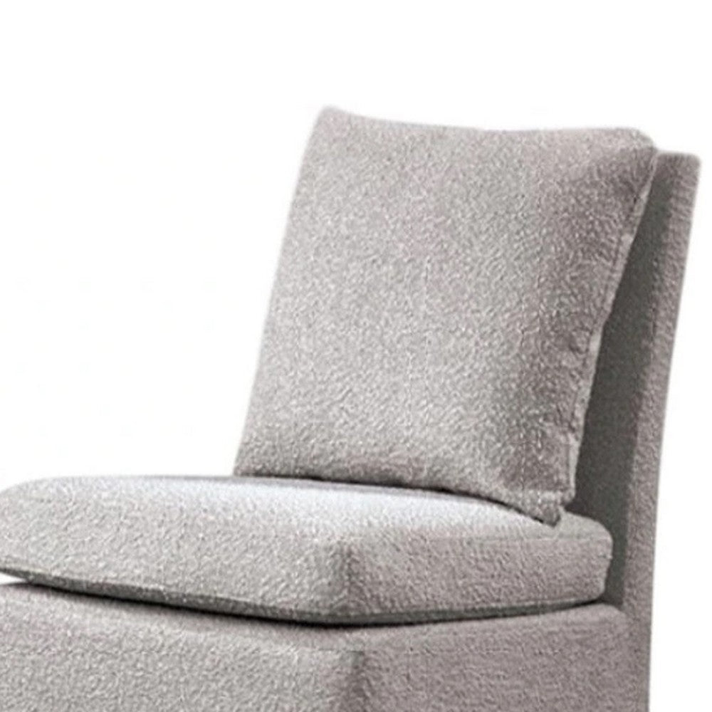 Benjara Ager Side Dining Chair with Caster Wheels, Light Gray Boucle Chenille