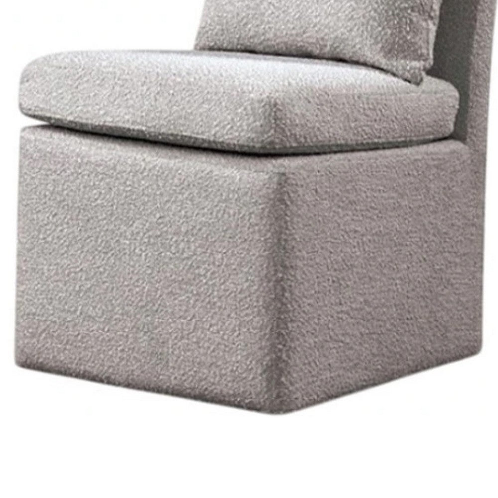 Benjara Ager Side Dining Chair with Caster Wheels, Light Gray Boucle Chenille