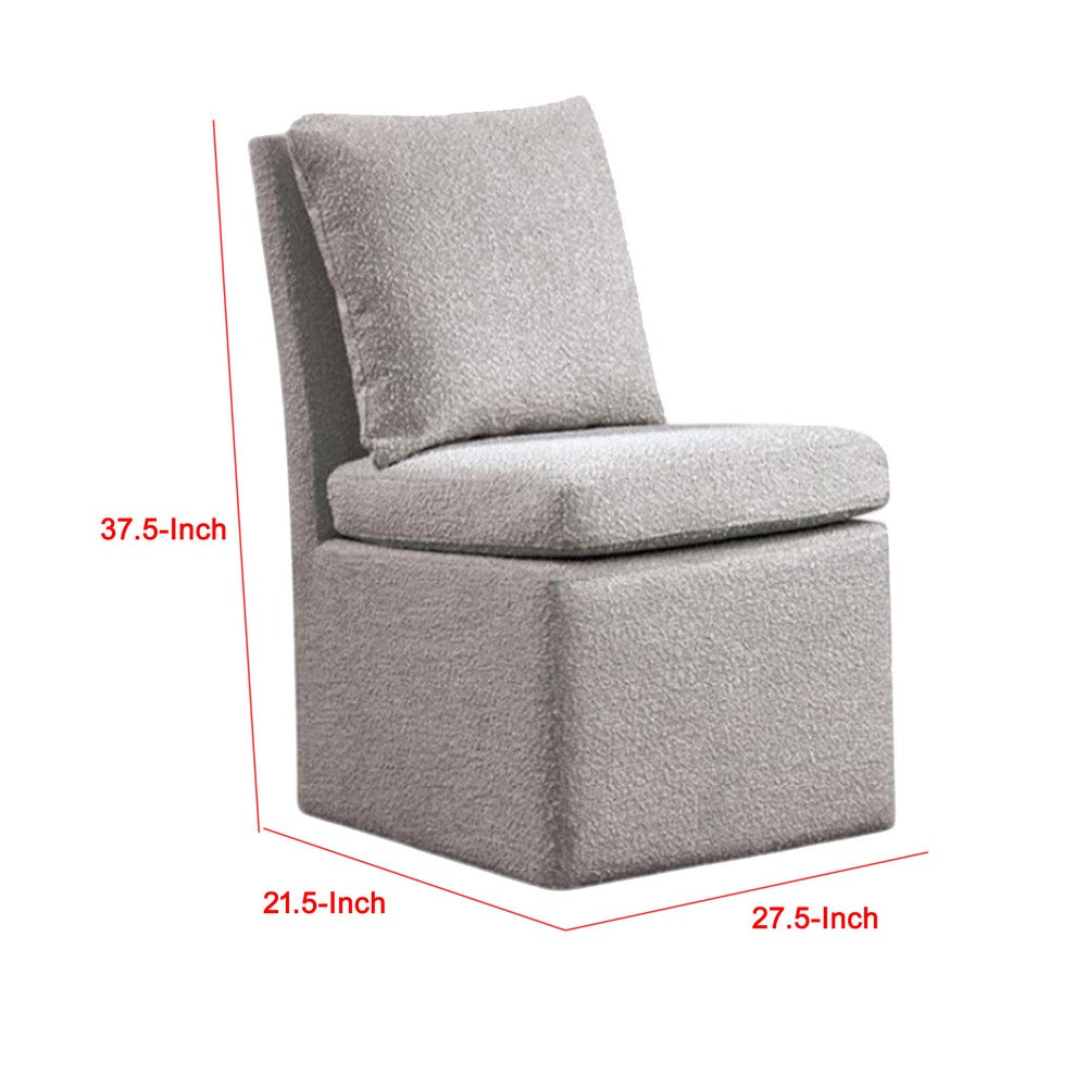 Benjara Ager Side Dining Chair with Caster Wheels, Light Gray Boucle Chenille