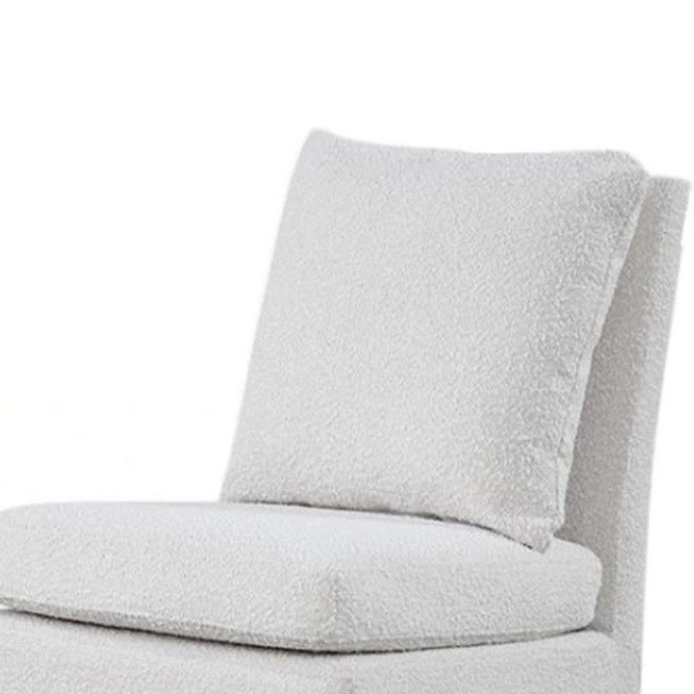 Benjara Ager Side Dining Chair with 6 Caster Wheels, Barrel Style, White Boucle