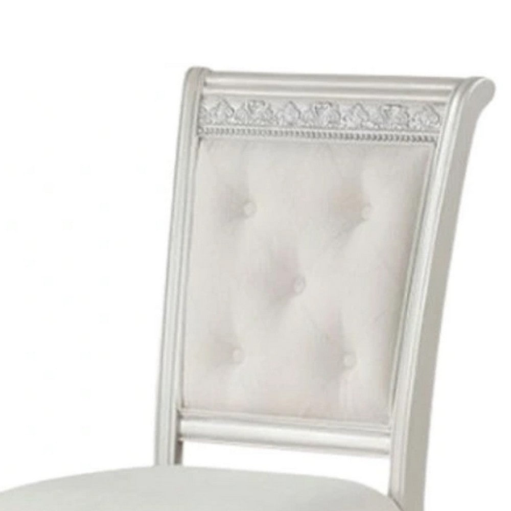 Benjara Miamy Dining Side Chair Set of 2, Solid Wood, Ivory Button Tufted Fabric