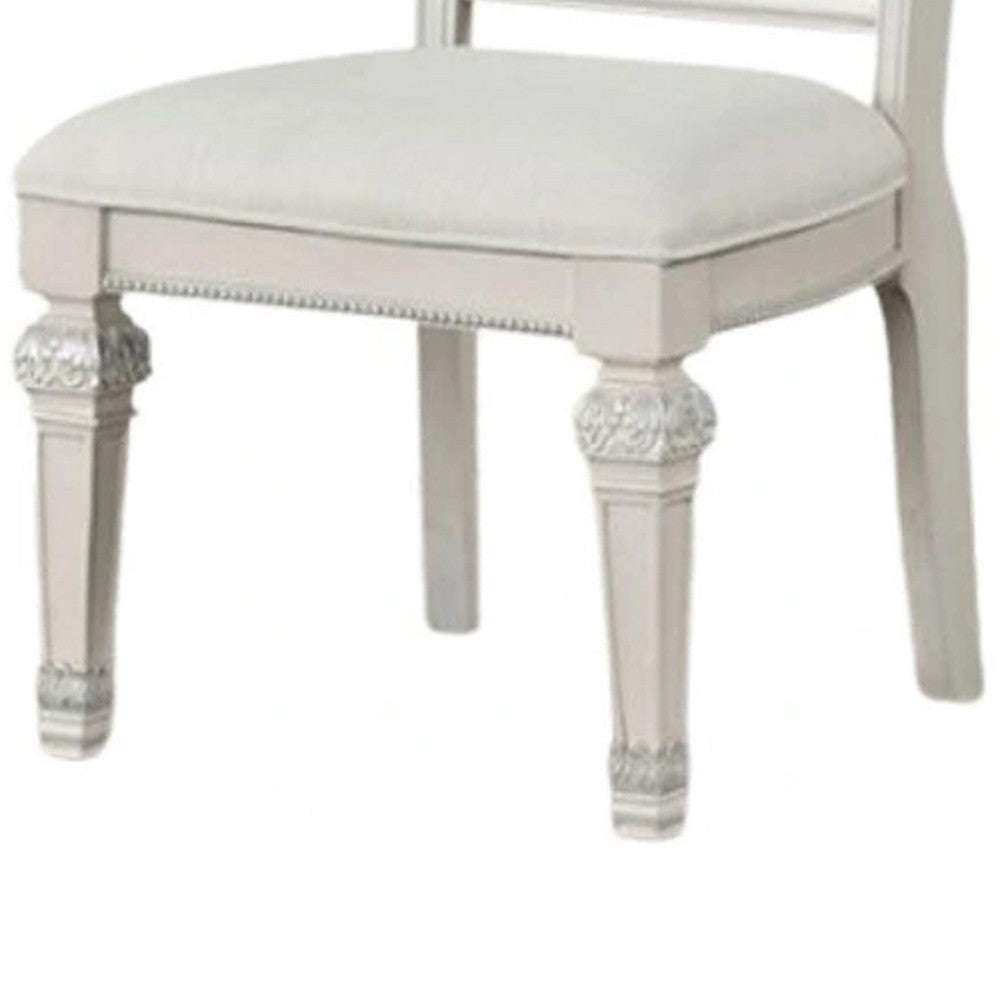 Benjara Miamy Dining Side Chair Set of 2, Solid Wood, Ivory Button Tufted Fabric