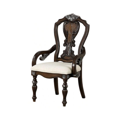 Benjara Naddy Dining Armchair Set of 2, Ornate Corbels, Dark Brown Solid Wood