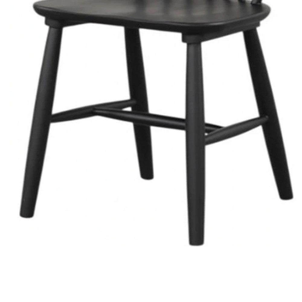 Benjara Baylee Side Dining Chair Set of 2, Farmhouse Spindle Back, Black Wood