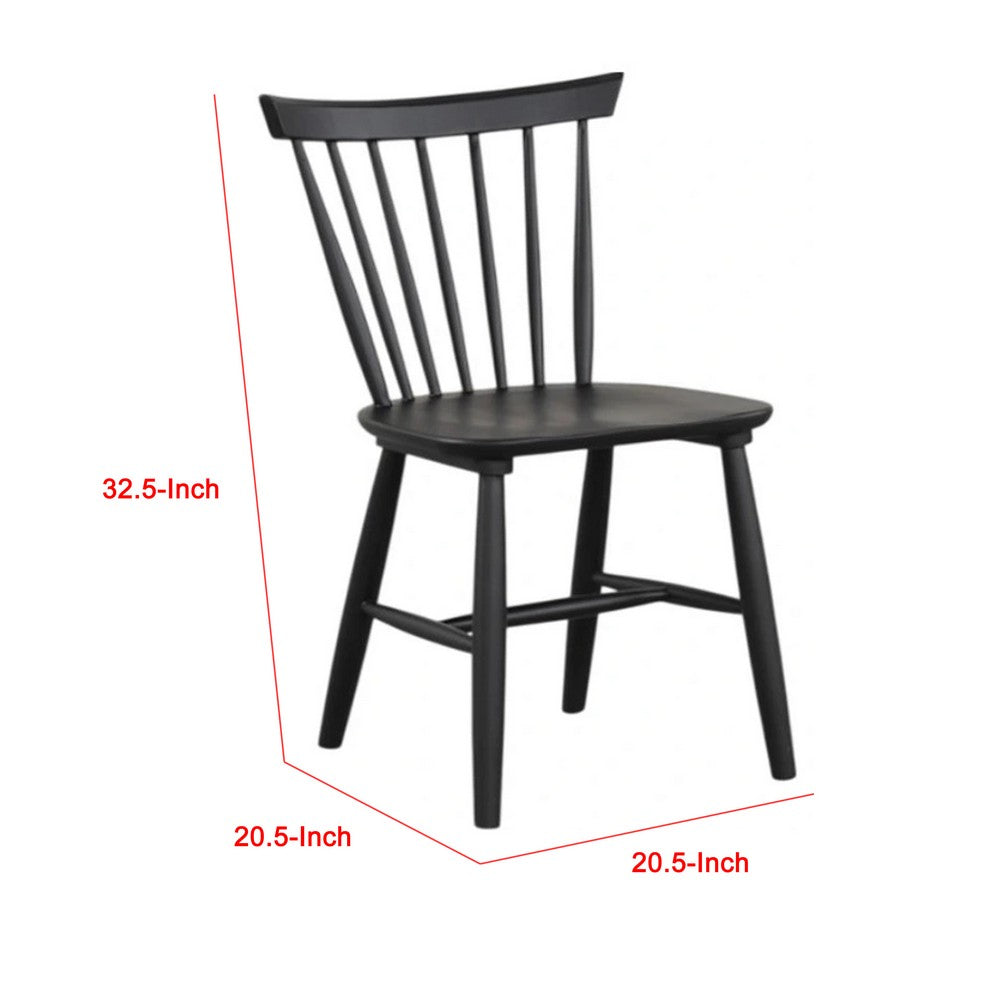 Benjara Baylee Side Dining Chair Set of 2, Farmhouse Spindle Back, Black Wood