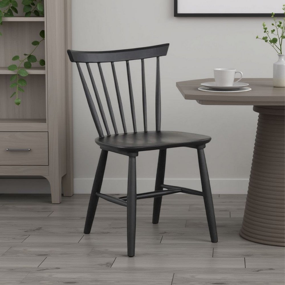 Benjara Baylee Side Dining Chair Set of 2, Farmhouse Spindle Back, Black Wood