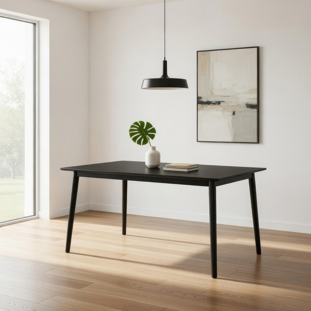 Benjara Baylee Rectangular Dining Table, Straight Legs, 60 Inch Black Wood Top
