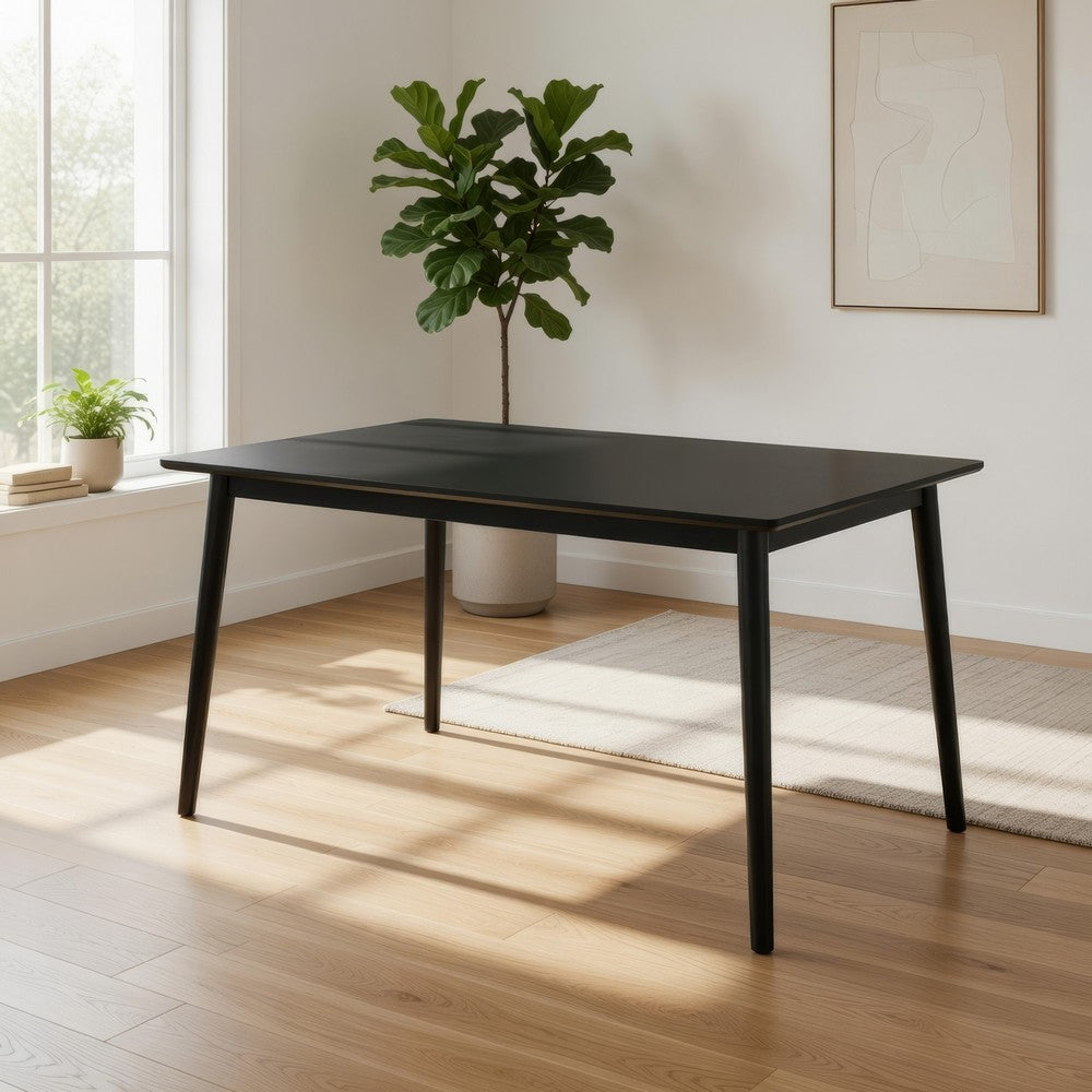 Benjara Baylee Rectangular Dining Table, Straight Legs, 60 Inch Black Wood Top