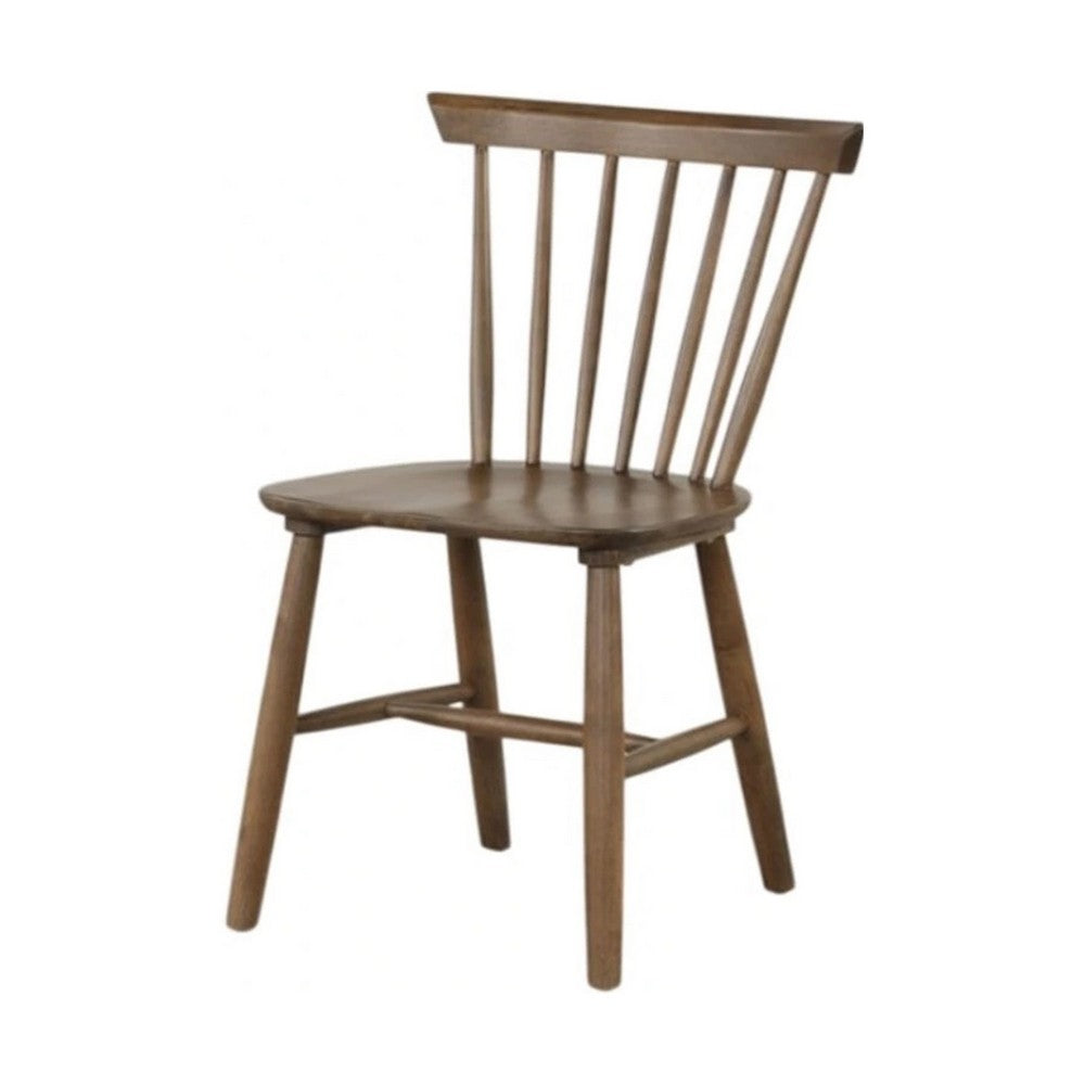 Benjara Baylee Side Dining Chair Set of 2, Spindle Back, Tapered Legs, Walnut Wood