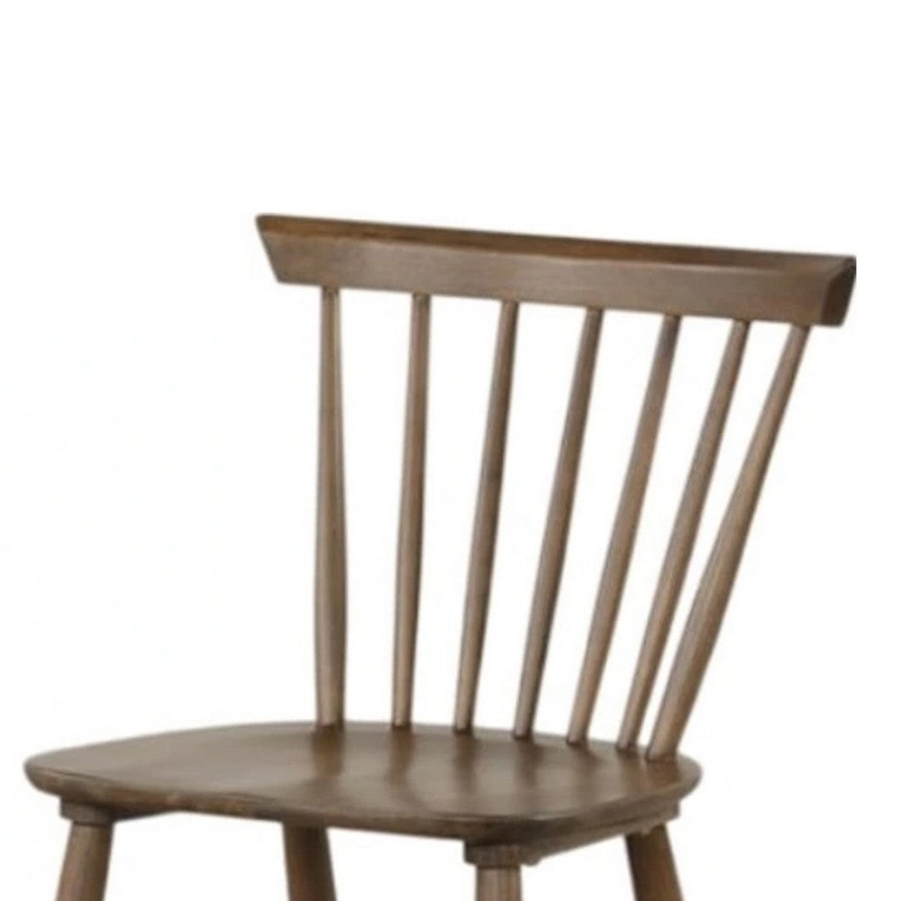 Benjara Baylee Side Dining Chair Set of 2, Spindle Back, Tapered Legs, Walnut Wood