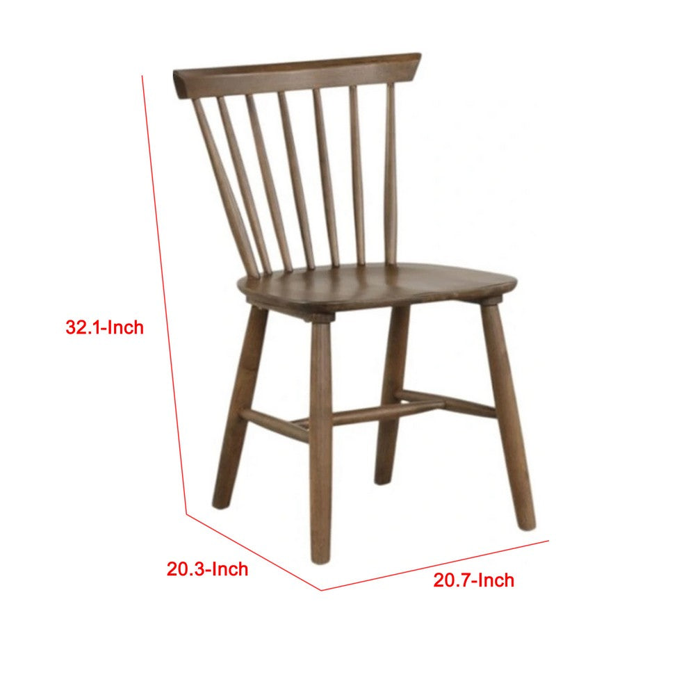Benjara Baylee Side Dining Chair Set of 2, Spindle Back, Tapered Legs, Walnut Wood