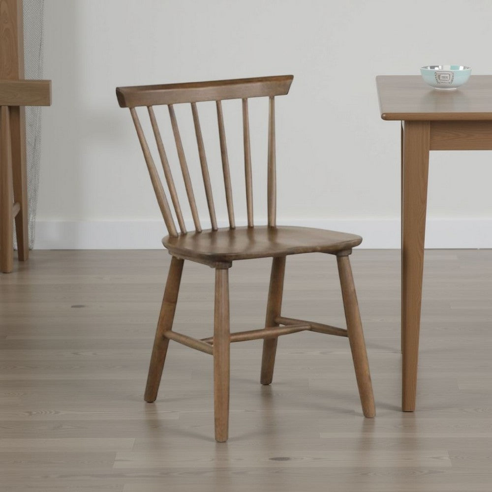 Benjara Baylee Side Dining Chair Set of 2, Spindle Back, Tapered Legs, Walnut Wood