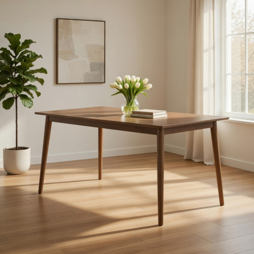 Benjara Baylee Rectangular Dining Table, Straight Legs, 60 Inch Walnut Wood