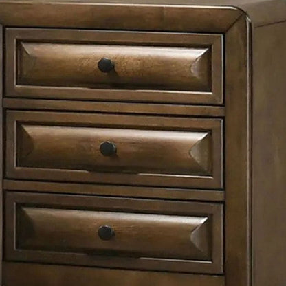 Benjara Cair Nightstand w 3 Beveled Drawers, Bronze Metal Knobs, Brown Wood