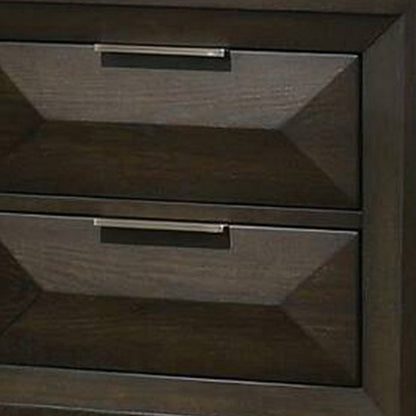 Benjara Fema Nightstand, 2 Bevel Drawers, Nickel Handles, Espresso Brown Wood