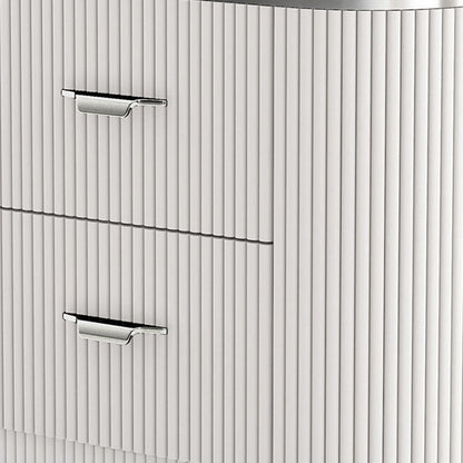 Benjara Alda Nightstand w 2 Drawers, Black Stone Top, Light Gray Wood, Silver