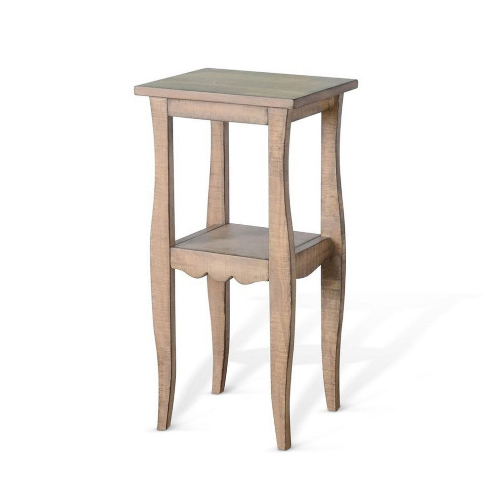 Benjara Zela Small Side End Table w Shelf And Curved Legs, Natural Brown, 11x14 Top