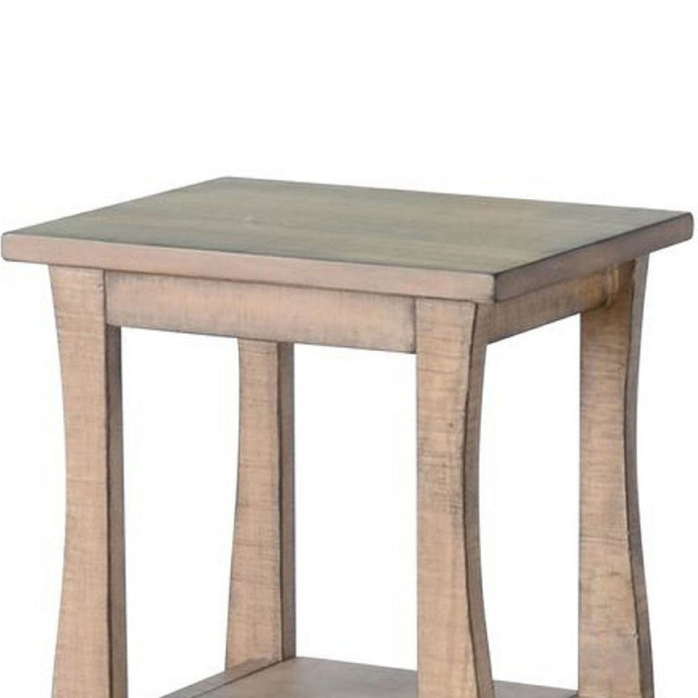 Benjara Zela Small Side End Table w Shelf And Curved Legs, Natural Brown, 11x14 Top