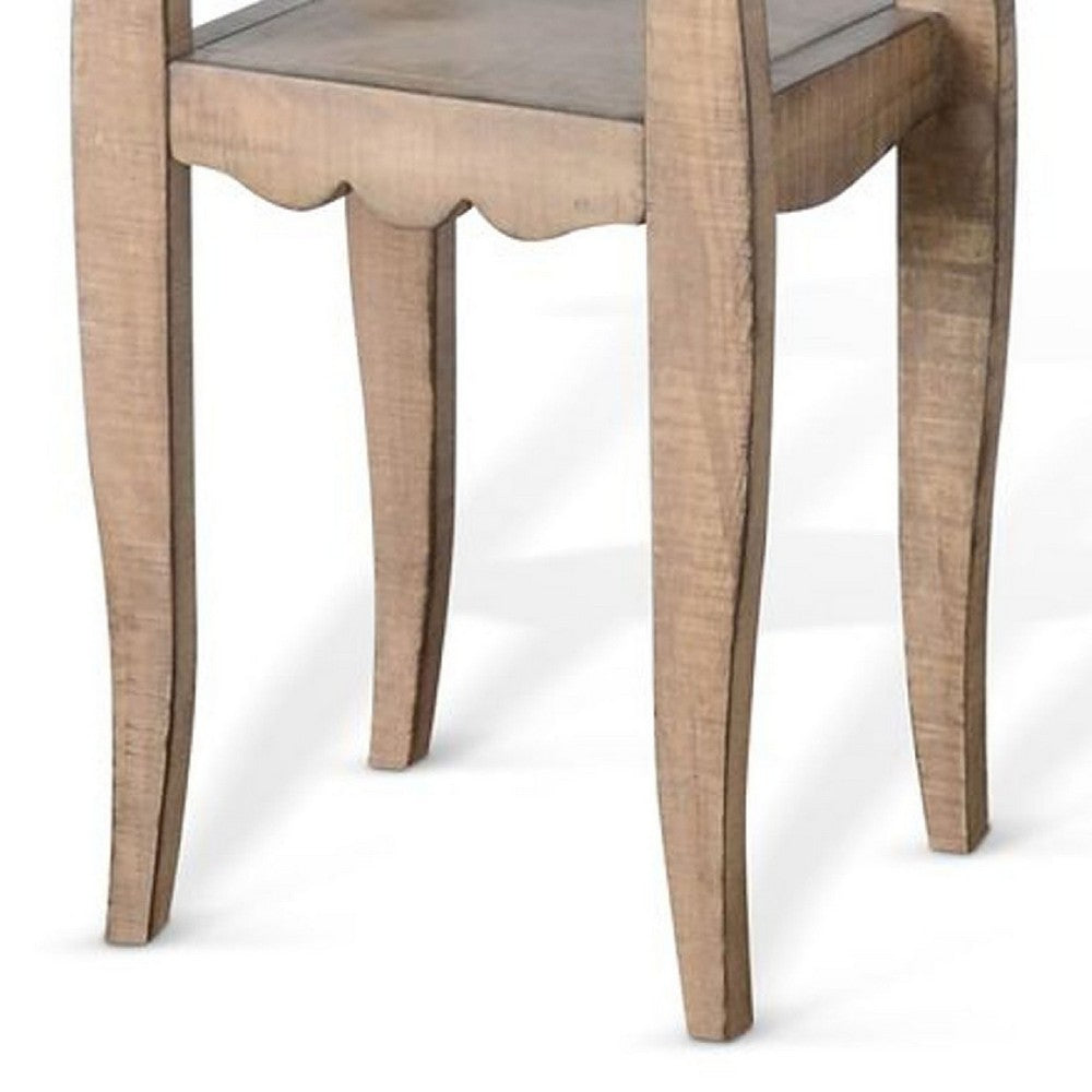 Benjara Zela Small Side End Table w Shelf And Curved Legs, Natural Brown, 11x14 Top