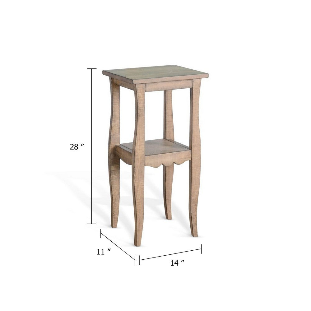 Benjara Zela Small Side End Table w Shelf And Curved Legs, Natural Brown, 11x14 Top