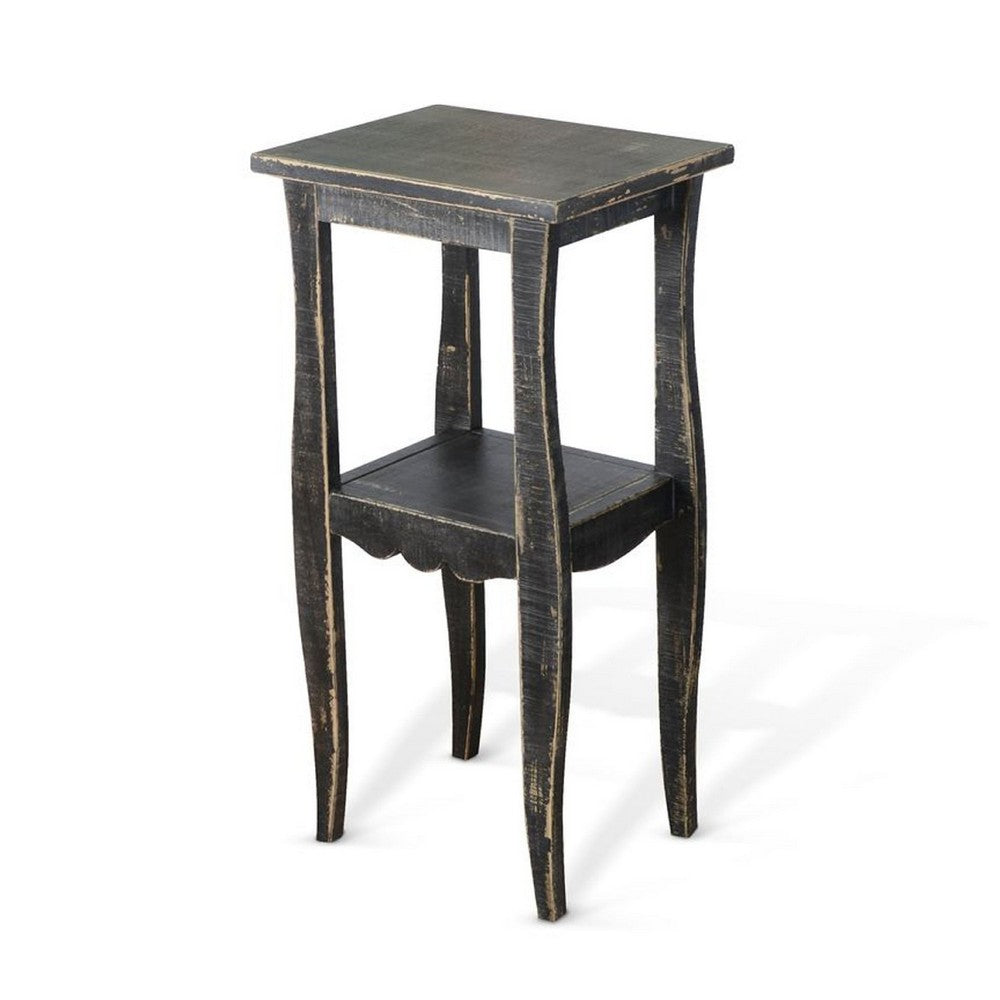 Benjara Zela Small Side End Table with Lower Shelf And Curved Legs, Black, 11x14 Top