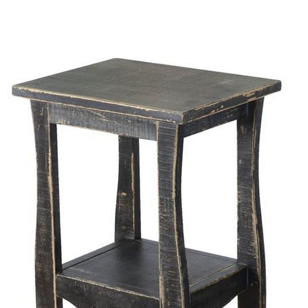 Benjara Zela Small Side End Table with Lower Shelf And Curved Legs, Black, 11x14 Top