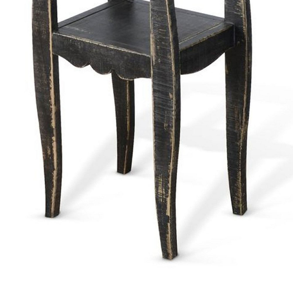 Benjara Zela Small Side End Table with Lower Shelf And Curved Legs, Black, 11x14 Top