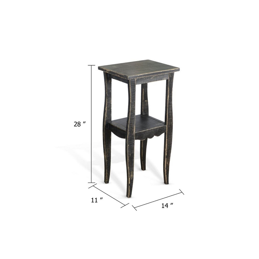 Benjara Zela Small Side End Table with Lower Shelf And Curved Legs, Black, 11x14 Top