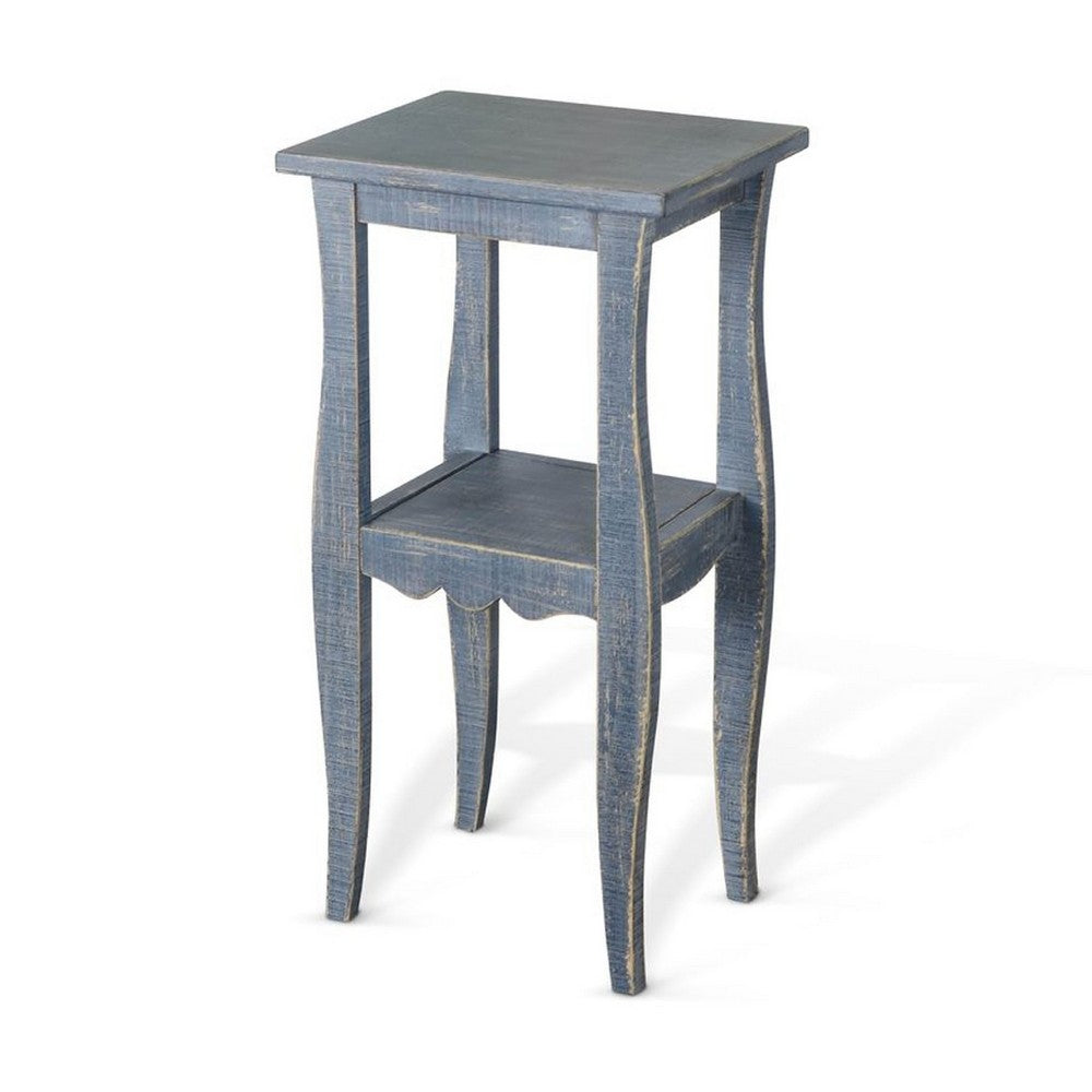 Benjara Zela Small Side End Table with Lower Shelf And Curved Legs, Ocean Blue, 11x14 Top