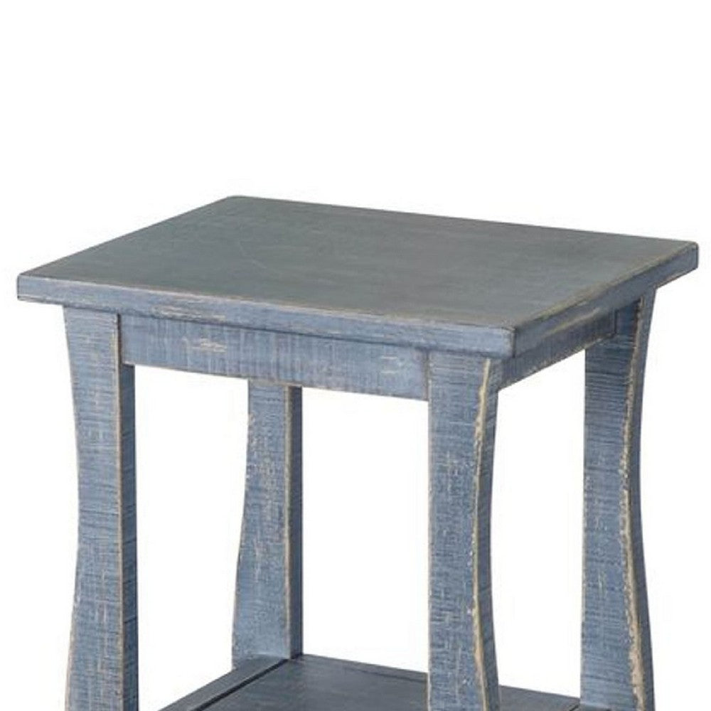 Benjara Zela Small Side End Table with Lower Shelf And Curved Legs, Ocean Blue, 11x14 Top