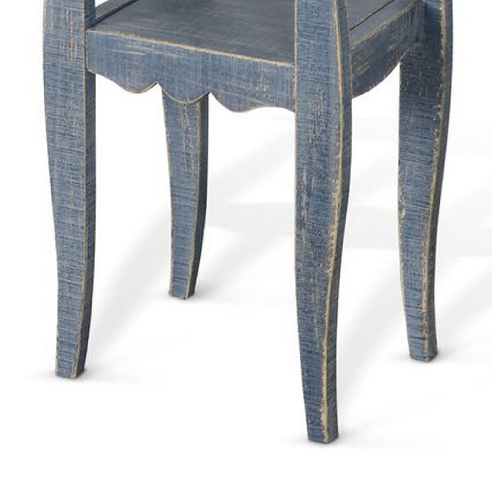 Benjara Zela Small Side End Table with Lower Shelf And Curved Legs, Ocean Blue, 11x14 Top