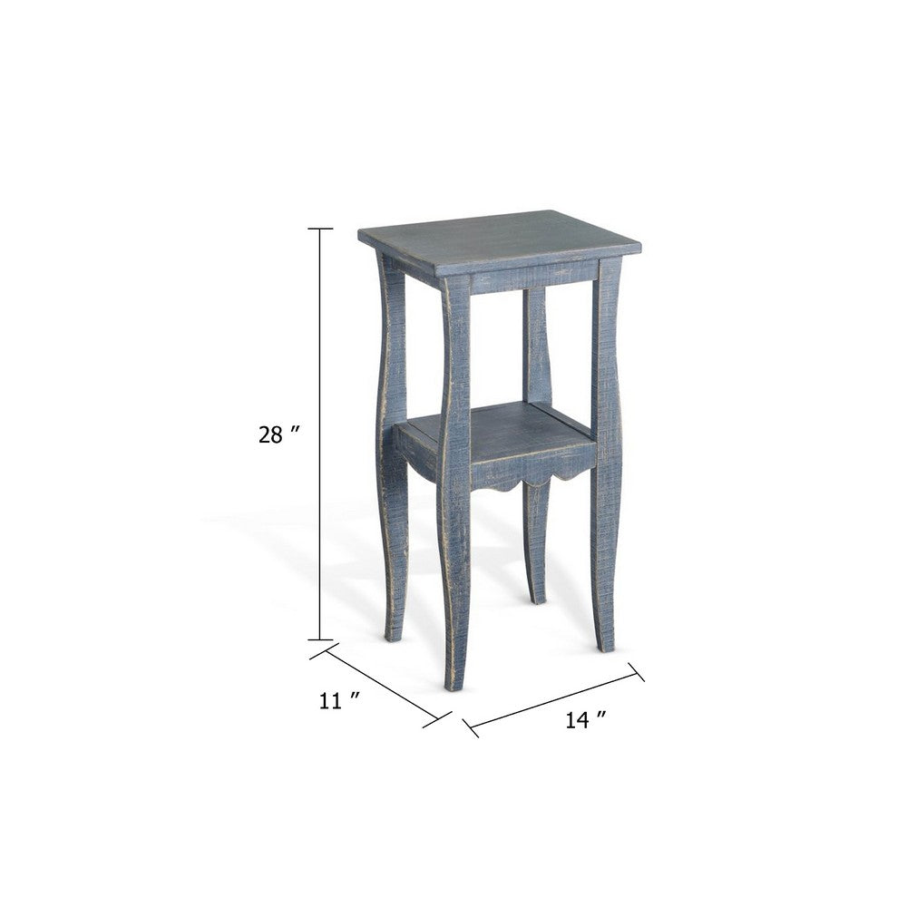 Benjara Zela Small Side End Table with Lower Shelf And Curved Legs, Ocean Blue, 11x14 Top