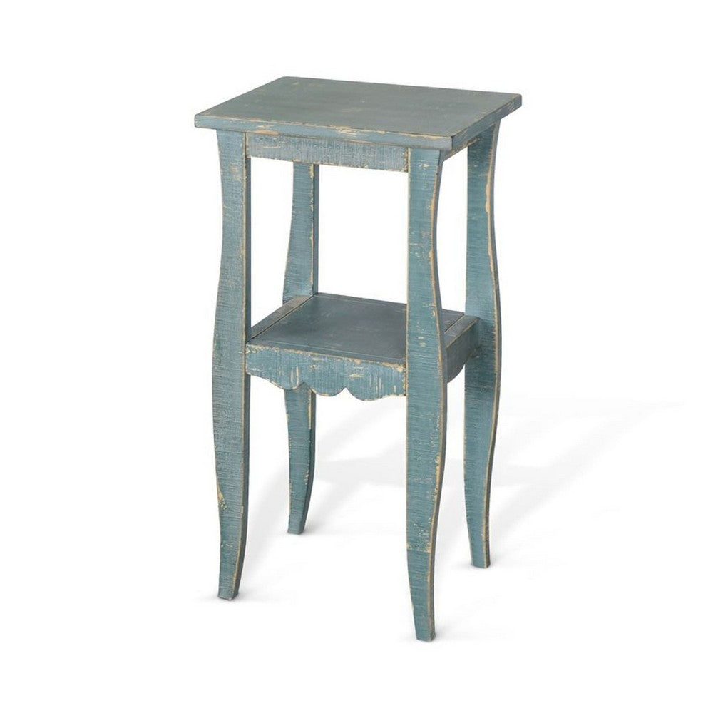 Benjara Zela Small Side End Table with Lower Shelf And Curved Legs, Sea Grass Green, 11x14 Top