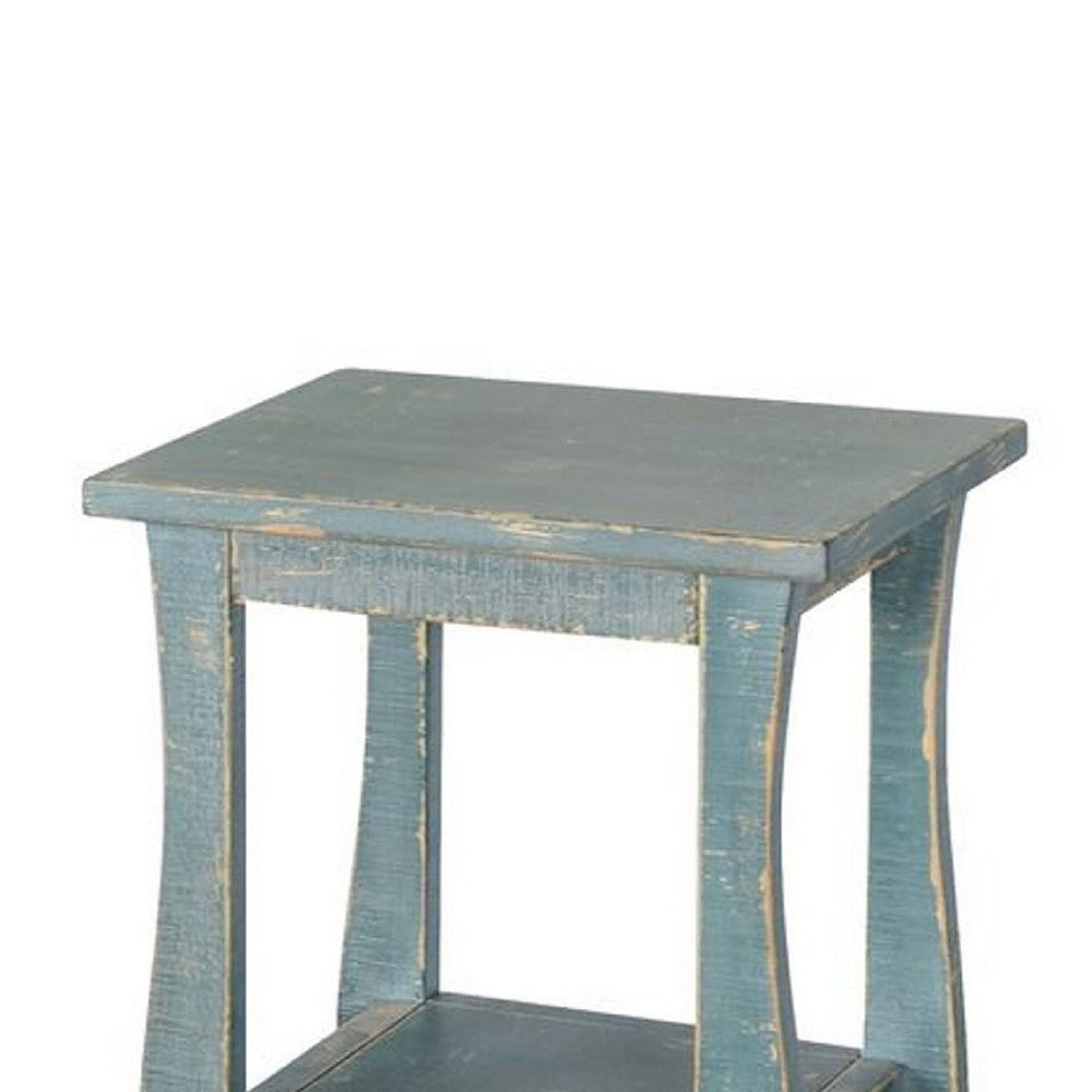 Benjara Zela Small Side End Table with Lower Shelf And Curved Legs, Sea Grass Green, 11x14 Top