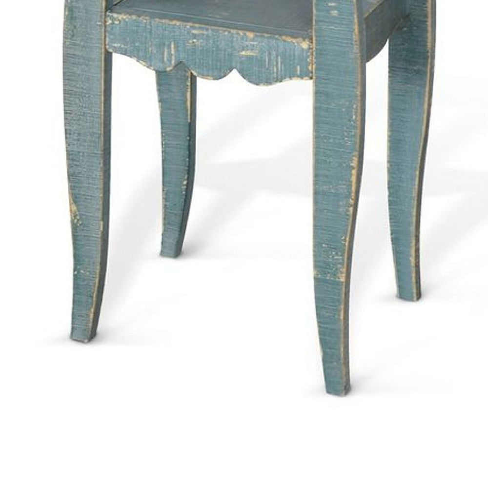 Benjara Zela Small Side End Table with Lower Shelf And Curved Legs, Sea Grass Green, 11x14 Top