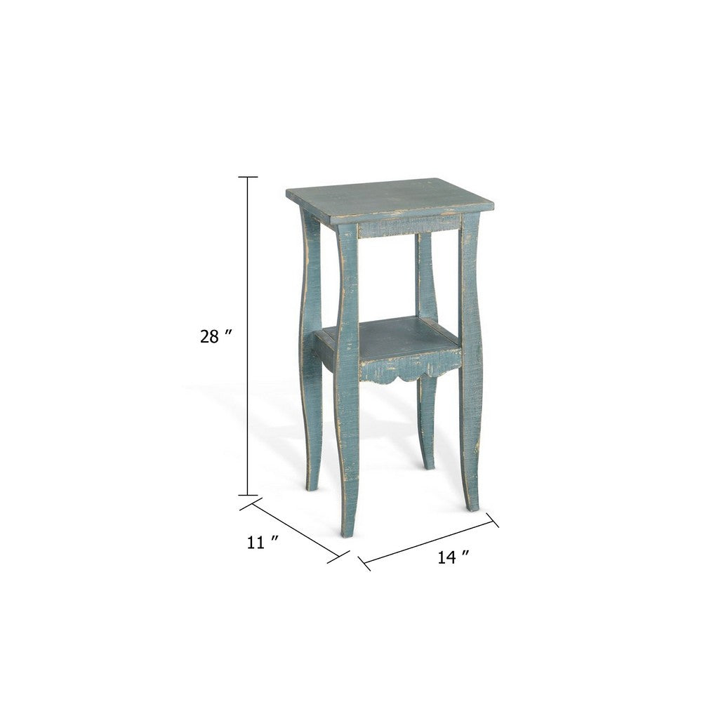 Benjara Zela Small Side End Table with Lower Shelf And Curved Legs, Sea Grass Green, 11x14 Top