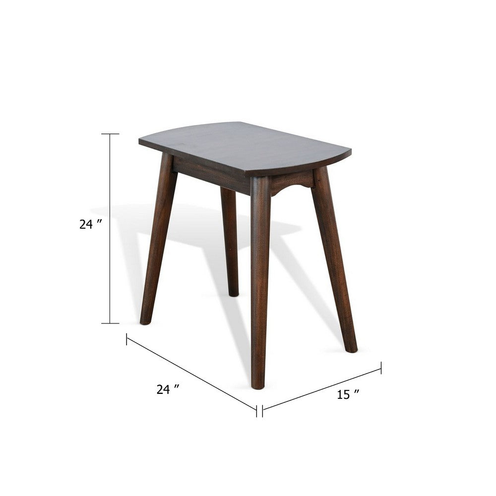 Benjara Neva Chairside Table, 24 Inch Rectangular Top, Angled Legs, Dark Brown
