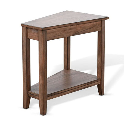 Benjara Yael Side End Table, 24 Inch Wedge Top with Open Shelf, Natural Brown