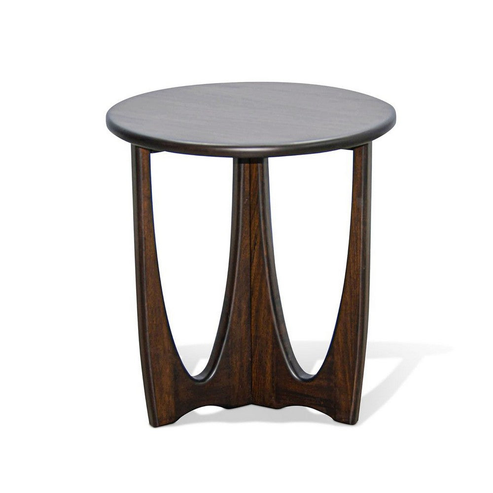 Benjara Natra Chairside Table, 22 Inch Round Top w Cutout Base, Dark Brown