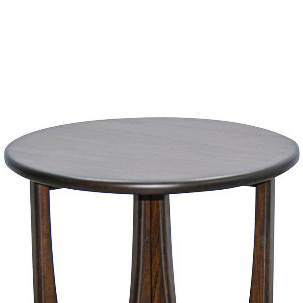 Benjara Natra Chairside Table, 22 Inch Round Top w Cutout Base, Dark Brown
