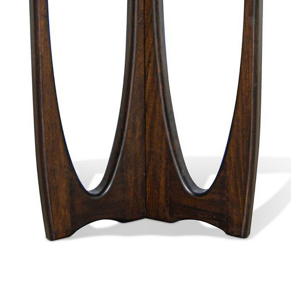 Benjara Natra Chairside Table, 22 Inch Round Top w Cutout Base, Dark Brown