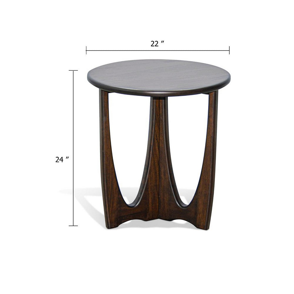 Benjara Natra Chairside Table, 22 Inch Round Top w Cutout Base, Dark Brown